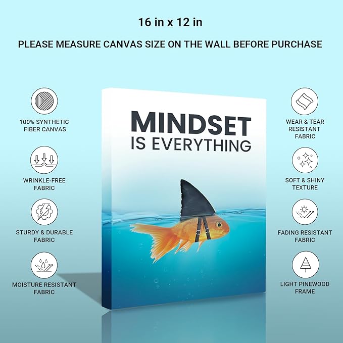 Inspirational Wall Art Framed Canvas 12 x 16 in MINDSET IS EVERYTHING (Fish) - Motivational Entrepreneur Positive Quotes Wall Arts Decor for Home Office Bathroom Bedroom Kitchen Classroom Gym