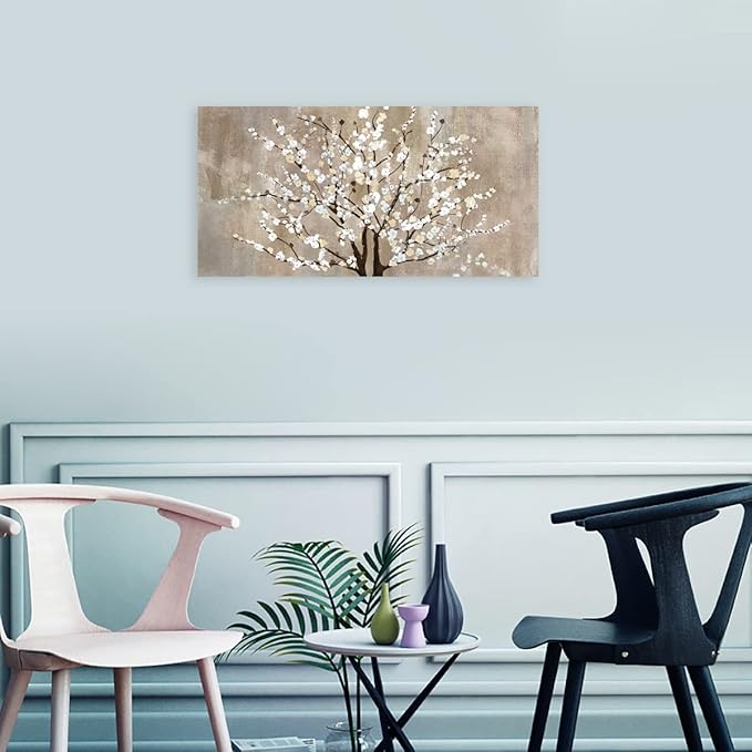 Flower Canvas Wall Art for Living Room & Bedroom - Plum Blossom Canvas Wall Pictures - Abstract Elegant Floral Canvas Prints - Framed & Ready to Hang - 20" x 40"