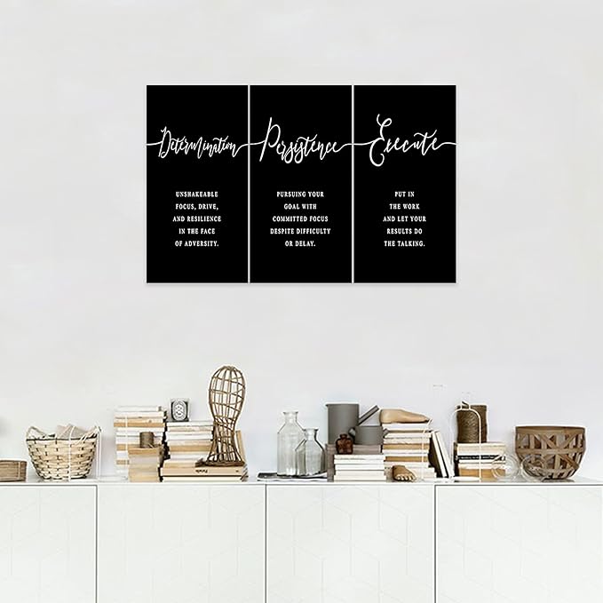 3 Piece Inspirational Wall Art, Black Background Sayings Print Pictures, Quote Motivational Canvas Art for Women Men fo Gift, Triptych Entrepreneur Poster Framed Artwork for Office Decor (36"Wx24" H)