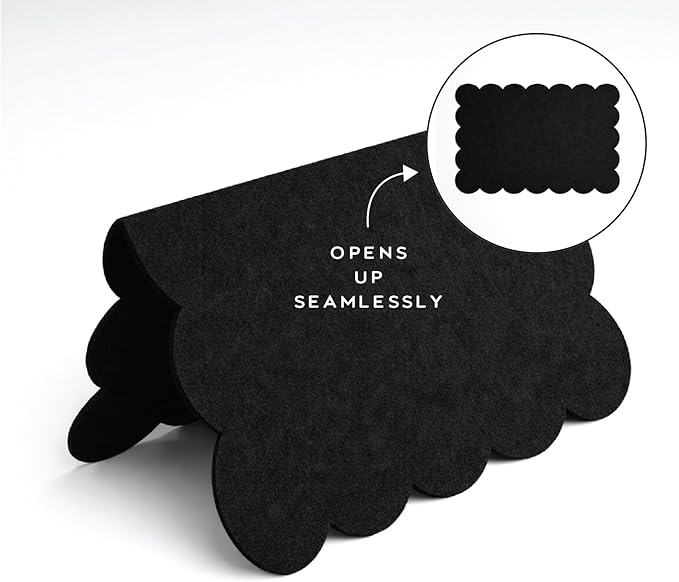 Orelle Scalloped Felt Bulletin Board | 23 X 15” | Foldable Peel and Stick Felt Board for Wall | Alternative Cork Board for Office, Message Board, Kids Art Display | Black