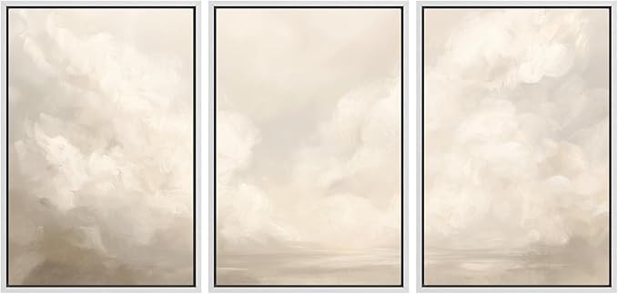 MUDECOR Framed Wall Art Print Set Neutral Cloudscape Soft Beige Abstract Sky Illustrations Modern Art Boho Decorative Colorful Chic for Living Room, Bedroom, Office - 16"x24"x3 White