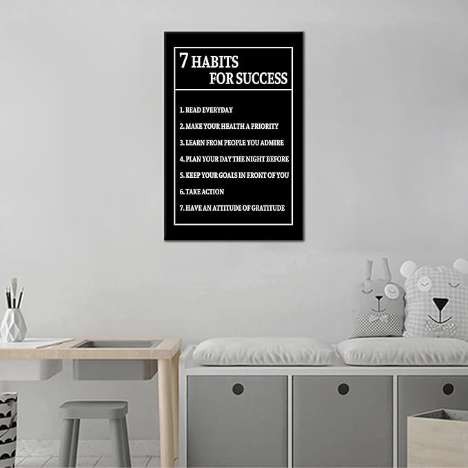 7 Habits for Success Inspirational Canvas Wall Art Motivational Positive Poster Print for Modern Modern Bathroom Bedroom Living Room Wall Decor Artwork Ready to Hang [12''Wx18''H]
