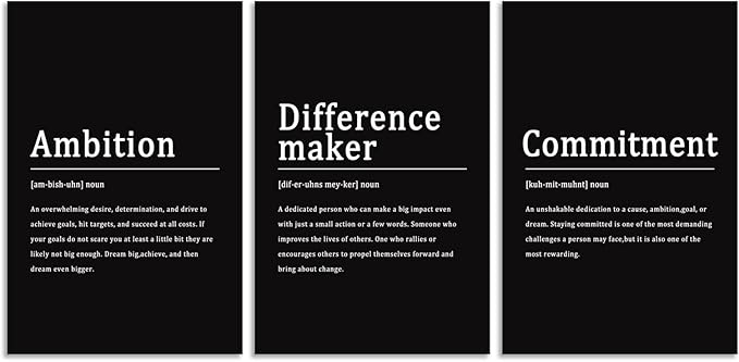 Inspirational Canvas Wall Art Motivational Difference maker Noun Print Quote Commitment Ambition Positive Poster Canvas Painting Modern Office Home Wall Decor Framed Artwork[48''Wx 24''H]