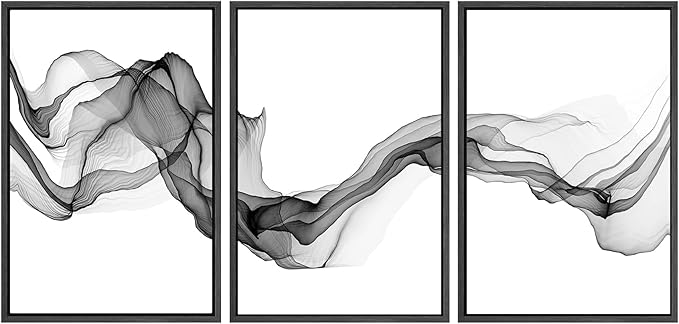 SIGNWIN Framed Canvas Print Wall Art Flowing Gray Smoke Abstract Shapes Digital Art Modern Art Minimalist Relax/Calm Cool for Living Room, Bedroom, Office - 24"x36"x3 Black