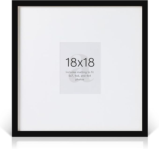 artisane home goods - Gallery Frame 1.0, Picture Frame, 18x18 Black, Gallery Wall Frame Set, Large Picture Frame, Oversized Mat (4x4, 4x6, and 5x7)