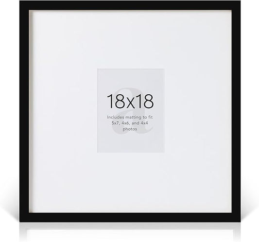 artisane home goods - Gallery Frame 1.0, Picture Frame, 18x18 Black, Gallery Wall Frame Set, Large Picture Frame, Oversized Mat (4x4, 4x6, and 5x7)
