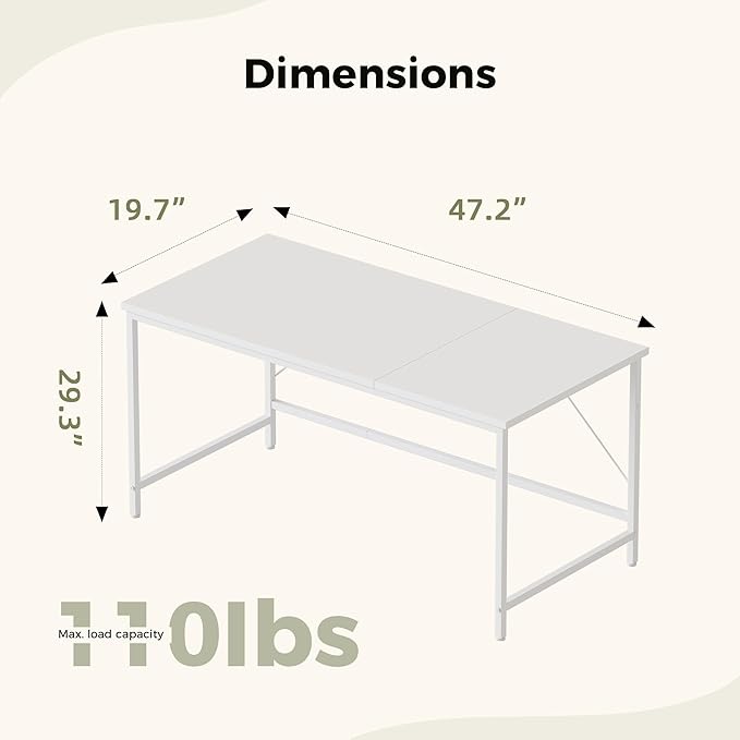 Mericonia 48 inch Computer Desk, Gaming Desk for Small Spaces, Modern Simple Style Table for Home Office, Study Student Writing Table