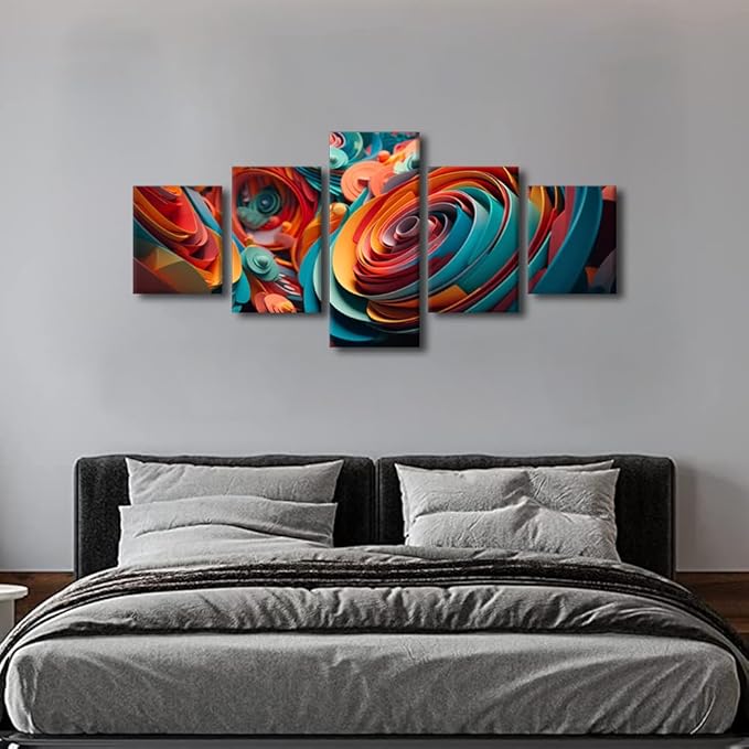 Wall Art Decor for Living Room Abstract Canvas Wall Art Prints 5 Panel Modern Canvas Art Colorful Spiral Art Poster Printing for Men Lady Office Wall Decor Stretched Ready to Hang 50x24 in