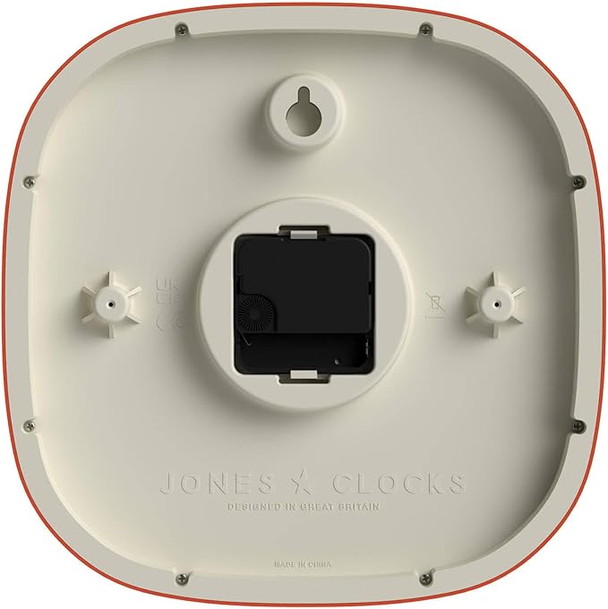 JONES CLOCKS® Pulsar wall Clock | Square Rounded Retro Clock | 10 inch | Orange | Cool Designer Look for Kitchen, Living Room or Office