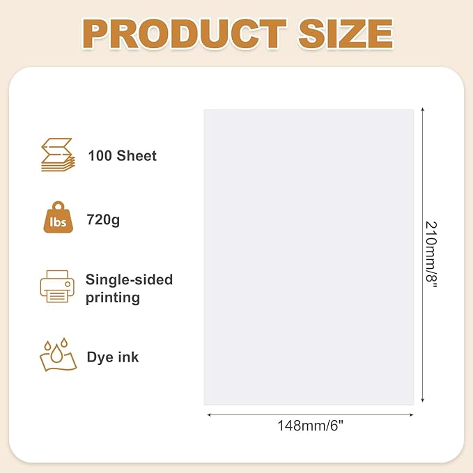 MECCANIXITY 100 Sheets Glossy Photo Paper, 6x8 Inches Picture Paper 240gsm Glossy Card Stock for Inkjet Printing Printer,Making Pictures Greeting Card Printing