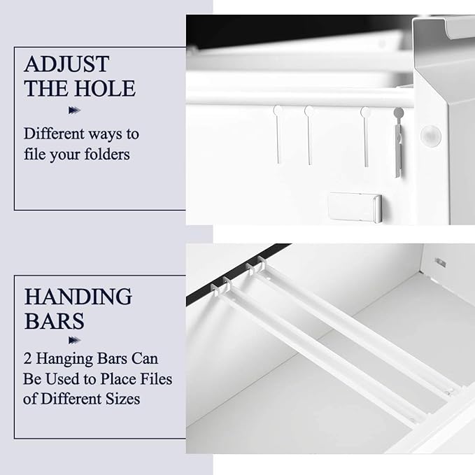 Storage Cabinet Lateral File Cabinet Metal Cabinet with Lock and Hanging Bars Storage Cabinet (White)