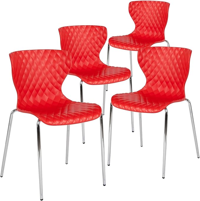 Flash Furniture 4 Pack Lowell Contemporary Design Red Plastic Stack Chair