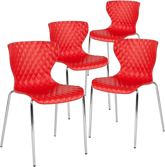 Flash Furniture 4 Pack Lowell Contemporary Design Red Plastic Stack Chair