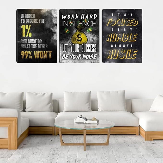 Modern Motivational Black Canvas Print Framed Wall Art Set of 3 Inspirational Poster and Prints Positive Quote Art Decorative Artwork Living Room Bedroom Office Decoration (60" Wx28 H)