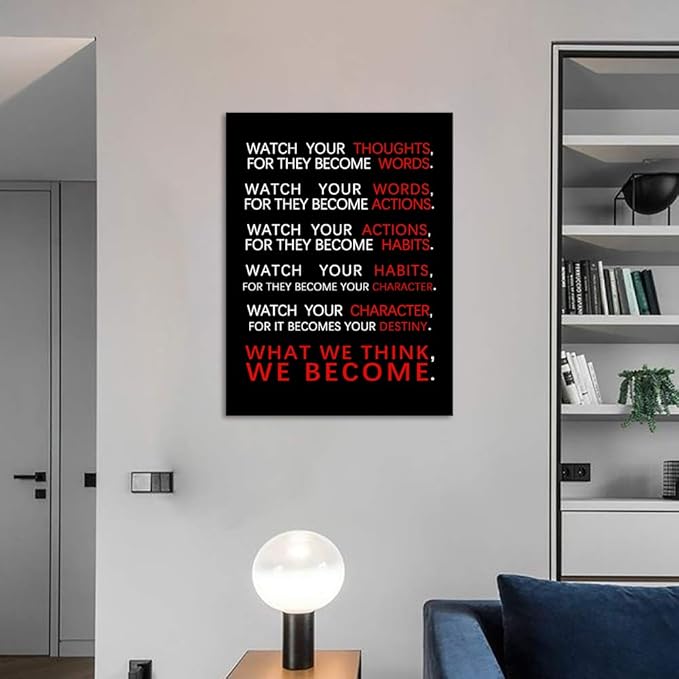Inspirational Wall Art Motivational Classroom Posters Watch Your Thoughts Pictures Prints on Canvas Positive Entrepreneur Quotes Artwork Home Office Decor Stretched Framed Ready to Hang (18”Wx24”H)