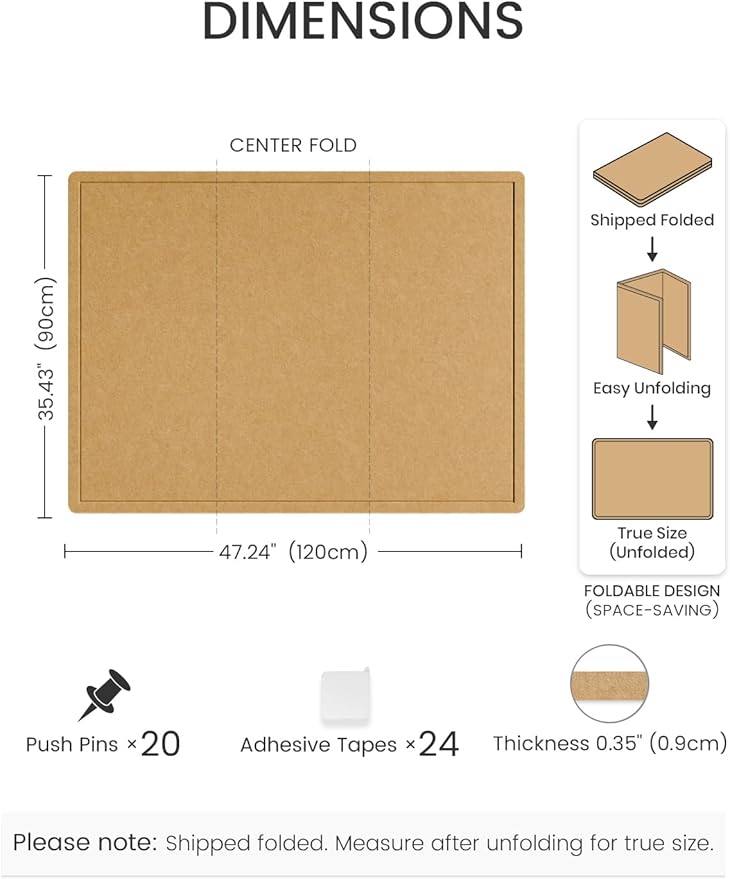 Fluxynara Large Bulletin Board, 47.2" x 35.4"Cork Board Alternative with 24 Safe Removable Adhesive Tabs, Foldable Felt Pin Board for Home Office, Classroom, Bedroom,Entryway for Walls— Mustard Yellow