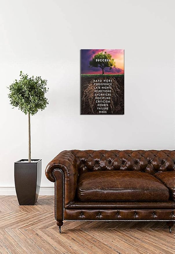 Success Tree Inspirational Quotes Canvas Wall Art Inspiring Entrepreneur Poster Print Artwork Painting Office Home Decoration Wall Decoration Frame Ready to Hang[12''W X 18''H]