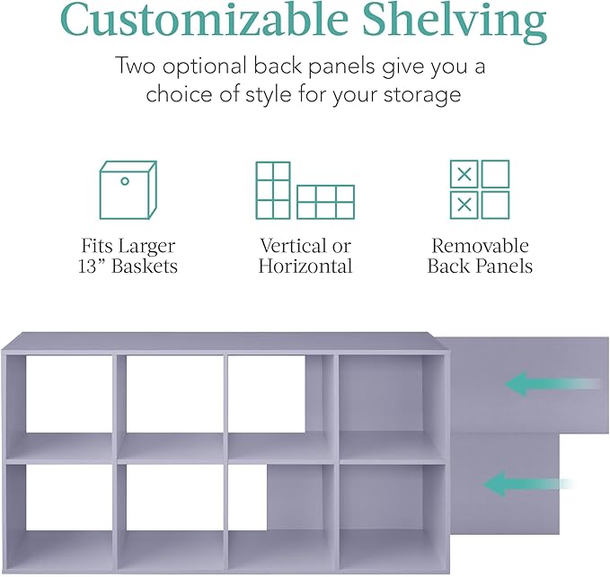 Best Choice Products Kids Bookcase 8-Cube Storage Organizer, 13.5in Shelf Opening, Bookshelf, Toy Storage, Customizable w/ 3 Removable Back Panels – Lavender