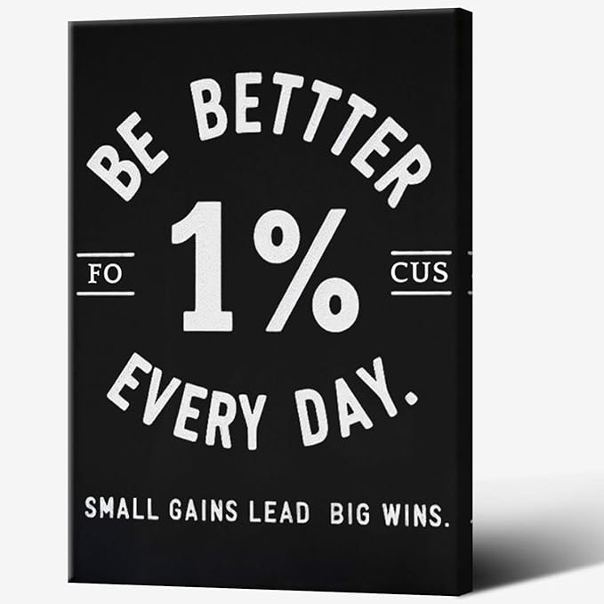 Inspirational Motivation 1% Better Every Day Canvas Poster Entrepreneur Success Life Saying Wall Art Hustle Inspiring Sign Prints Painting For Home Office Wall Decor 8x12in Framed