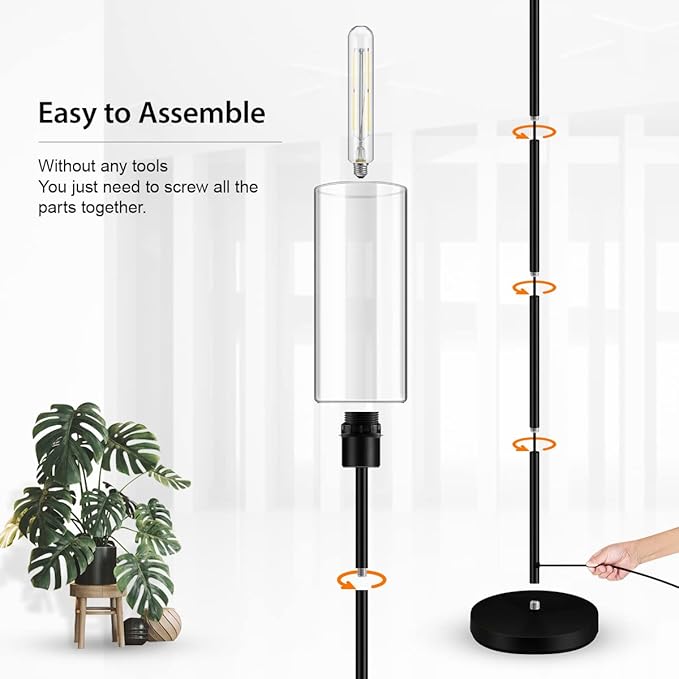 BoostArea Floor Lamp With Glass Lampshade, 4W Bulb Included - Modern Standing Pole Lamp for Living Room, Bedroom, Office, Kids Room, Reading