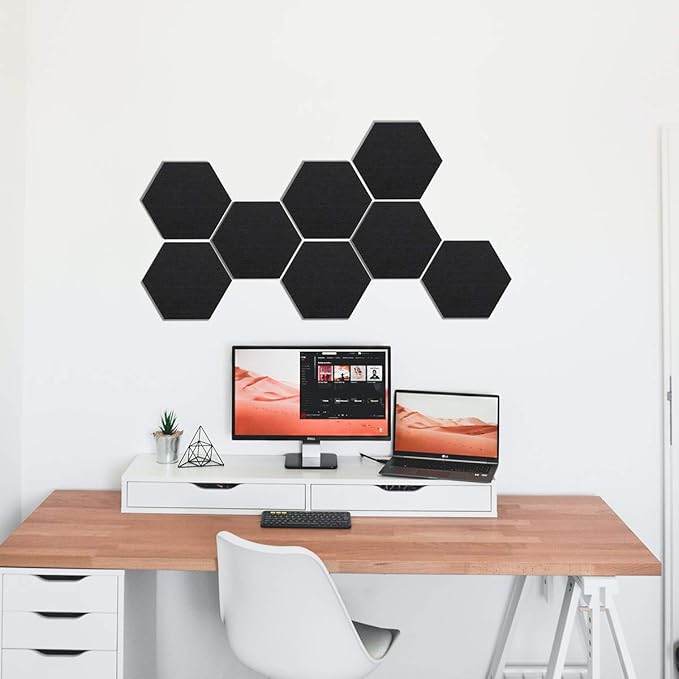 Felt Hexagon Bulletin Board with 20 Push Pins, Pack of 8 Notice Boards for Home Office Kitchen, Push Pin Board Felt Wall Tiles for Photos Memos