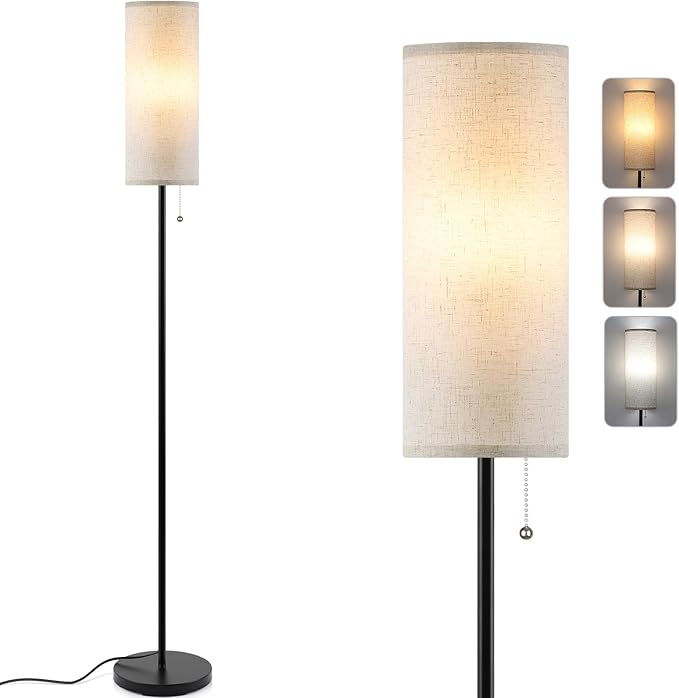 Floor Lamp for Living Room, 3 Color Temperature Modern Standing Lamps, Minimalist Pole Lamp Tall Lamps for Bedroom Living Room Office,Black