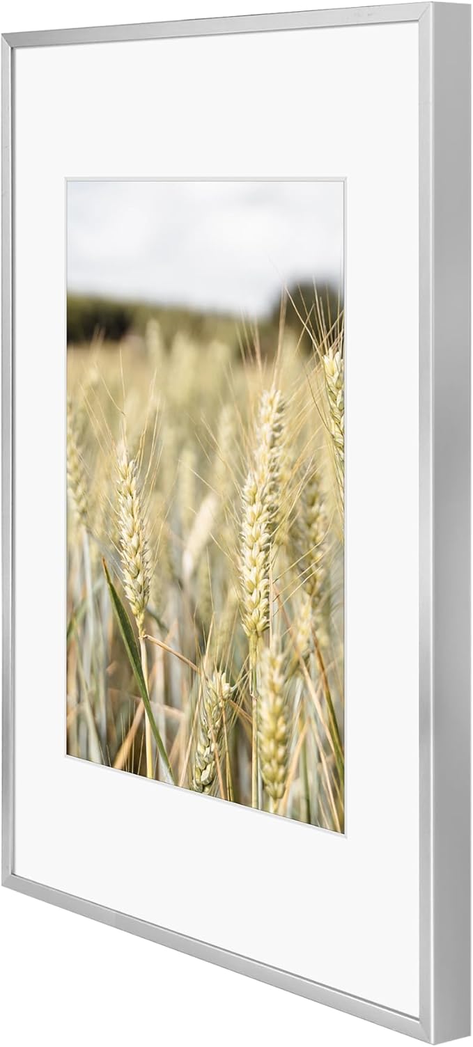 Golden State Art 11x17 Picture Frame 6 Pack - Modern Silver Aluminum Photo Frames With 8x12 Mats and Real Glass Cover - Elegant Minimalist Wall Gallery Frames for Home or Office Decor
