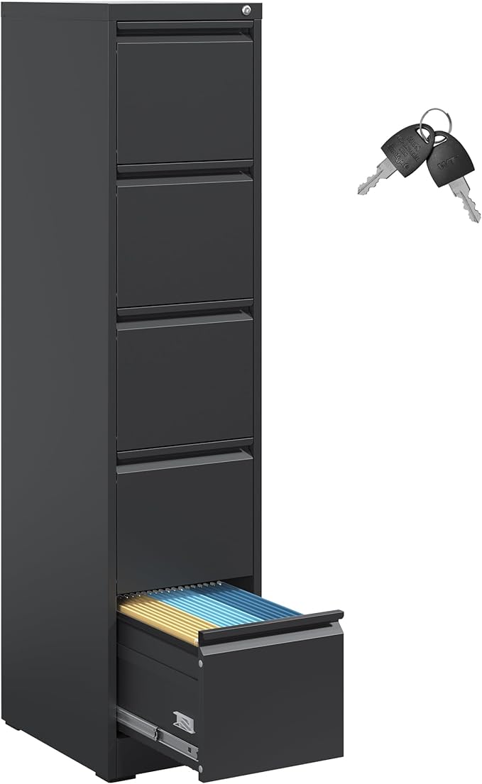 5 Drawer File Cabinet,Metal Filing Cabinets for Home Office,Vertical File Cabinet with Lock,Heavy Duty Metal Storage Cabinet for A4/Letter/Legal Size Files,Assembly Required