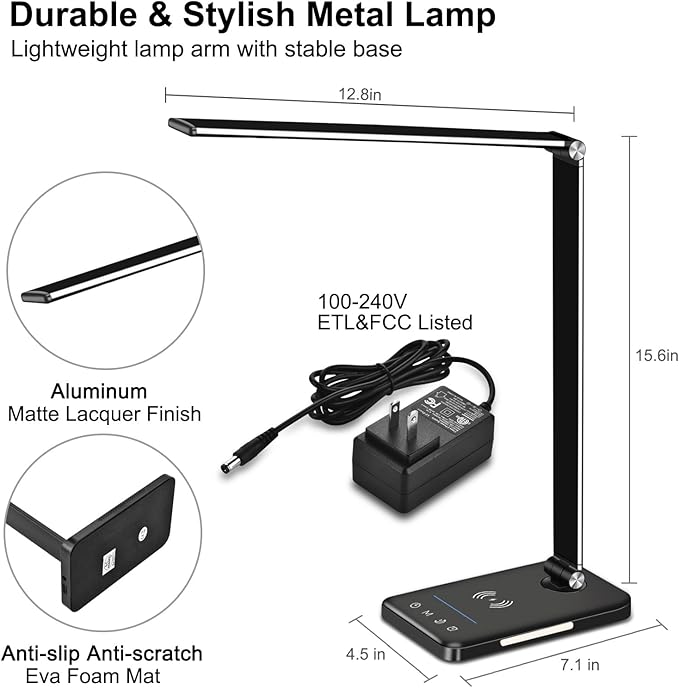 AFROG 8-in-1 LED Desk Lamp with 10W Fast Wireless Charger,USB Charging Port,Desk Lamps for Home Office,5 Color Mode 7 Brightness Desk Light Night Light,40Min Timer, Reading Table Lamp for Bedroom