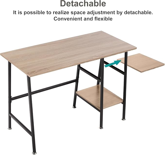 VECELO 43 Inch Computer Desk Writing Study Work Office Table Modern Desk with Shelves Wooden Desk for Home Bedroom,Oak Desk