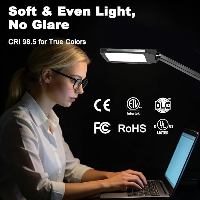 NS Pro LED Desk Lamp with Remote, Eye-Caring CRI95+ Dimmable Light, 3000K–6000K Adjustable Color Temperature, Flexible Clamp or Base Mount, Memory Function Desk Lamp for Office, Study & Zoom Meetings