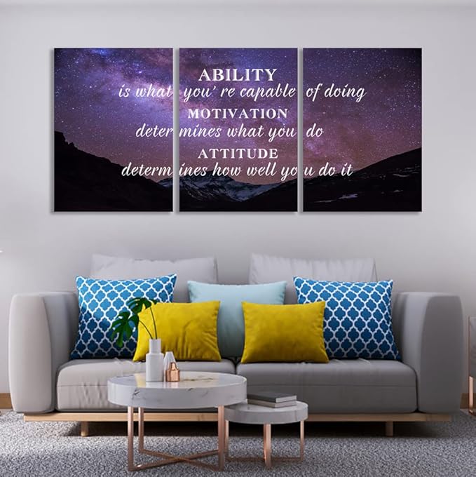 Unbruvo Motivational Wall Art Canvas Inspirational Wall Art Office Decor 3 Pieces Positive Quotes Landscape Painting Pictures Print Artwork Home Decor for Living Room Bedroom(72" Wx36 H)