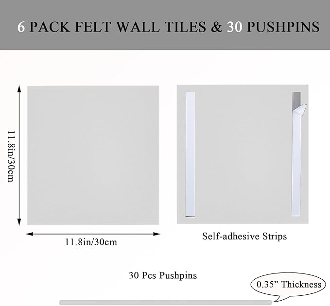 Large Cork Boards 36" x 24", White Bulletin Board for Wall, 6 Pack Felt Cork Tiles with Safe Removable Adhesive Tabs, CorkBoards for Office, Classroom, Home
