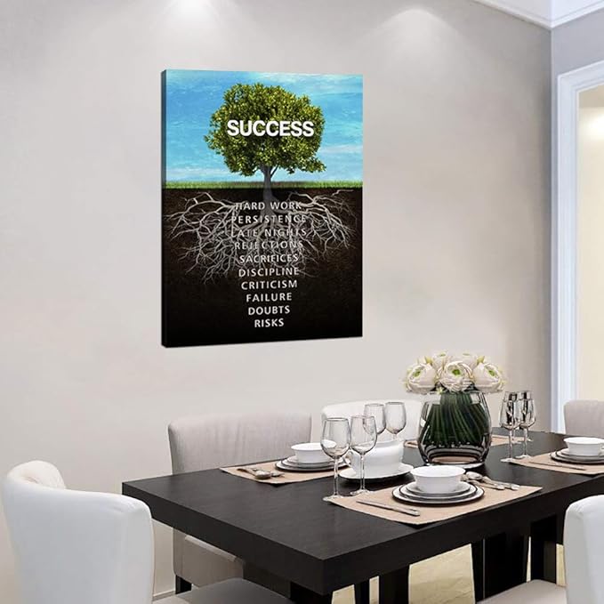 Modern Inspirational Picture Wall Art Success Tree Motivational Teamwork Quotes Canvas Painting Living Room Wall Decor Artwork Stretched and Wooden Frame Easy to Hang - 18''Wx24''H