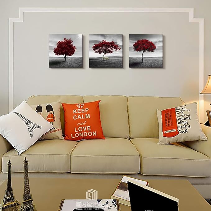 Canvas Wall Art Painting Decor-Panoramic black and white mangrove- 12" x 12" 3 Pieces Framed Canvas Prints Watercolor Giclee with Black Border Ready to Hang for Modern scenery Home Office Decor