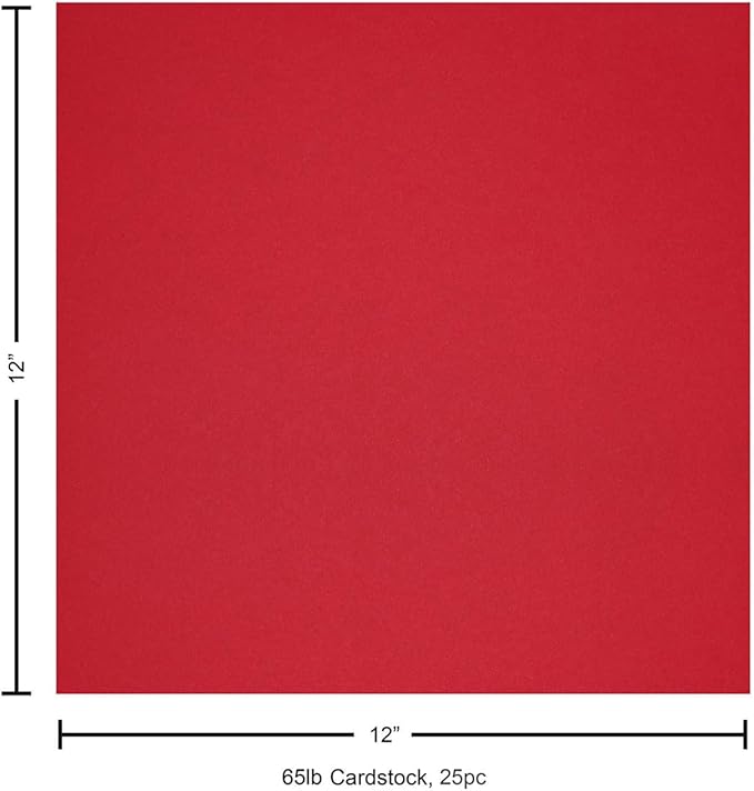 PA Paper Accents Smooth Cardstock 12" x 12" Red Devil, 65lb colored cardstock paper for card making, scrapbooking, printing, quilling and crafts, 25 piece pack