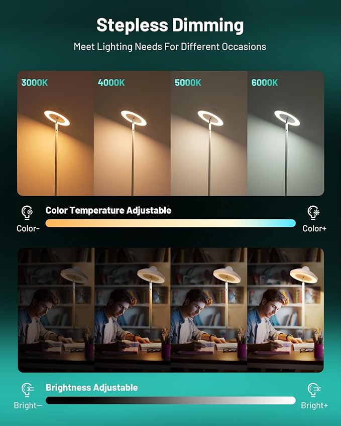 RGB Floor Lamp with Star Projector & Remote Control, Dimmable LED Standing Tall Lamp 15W, Stepless Adjustable 3000-6000K Color, 69" Modern White Corner Torchiere Light for Bedroom, Living Room