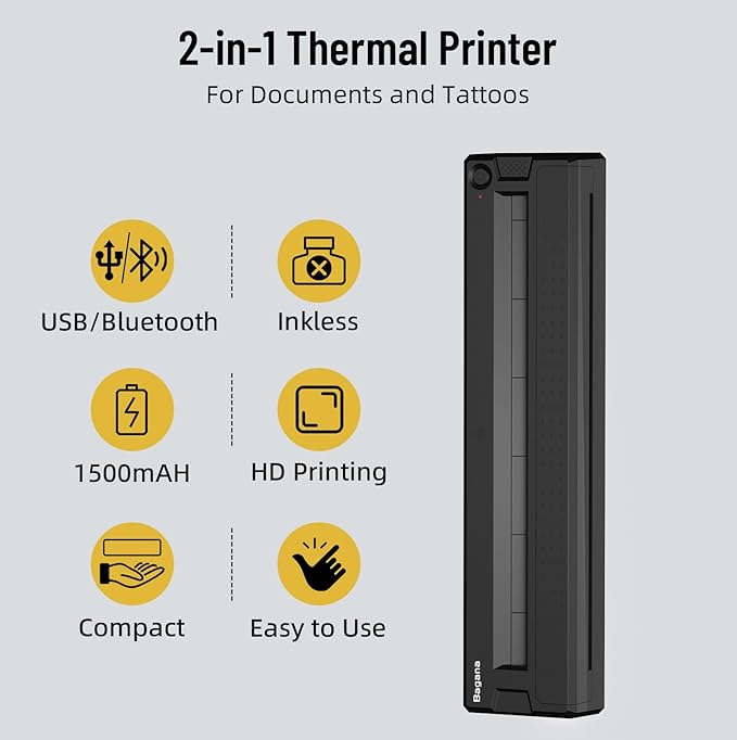 Bagana Portable Printers Wireless for Travel, Bluetooth Thermal Small Printer Supports 8.5" x 11" US Letter & A4 Size, Inkless Mobile Compact Printer for Phone&Laptop for Home Office School