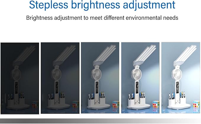 ZJchao Desk Lamp, LED Desk Lamps with Fans Pen Holder Four Headed Touch Control Stepless Dimming Foldable Table Study Lamp LED Display Table Light for Study Read Manicure Repair