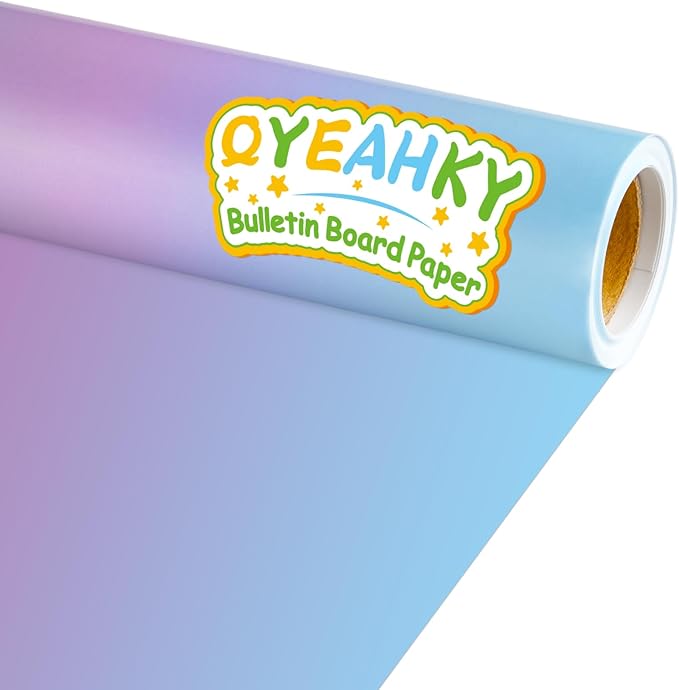 Qyeahkj 17.7in x 20ft Bulletin Board Paper Roll Bulletin Board Background Paper Fade Resistant Classroom Decoration Poster Art Craft Home Wall Education Decor Supplies Blue Purple