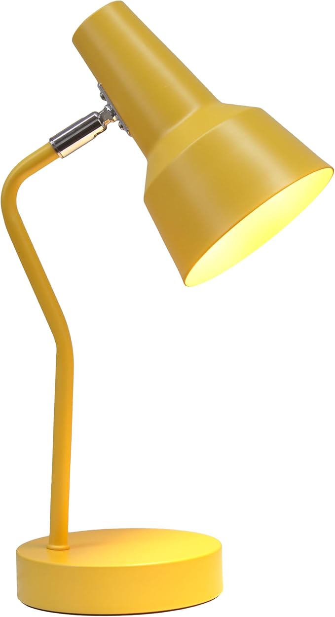 Simple Designs LD1078-YLW 15.2" Sleek Essentials Metal Cone Shade Desk Lamp with Adjustable Shade, for Office, Desk, Nightstand, Dorm, Yellow