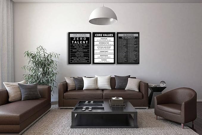Ten Things That Require Zero Talent Inspirational Canvas Wall Art 3 Pieces Print Painting Office Decor Core Values Posters Motivational Picture for Wall Art Decor Living room Framed [60''Wx 28''H]