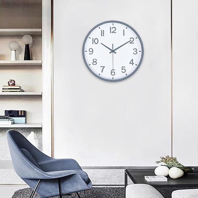 Wall Clocks Battery Operated 12 inch Modern Wall Clock,Silent Non Ticking Wall Clock for Living Room Bedroom Kitchen Office Classroom Decor (Wood Grain Gray White)