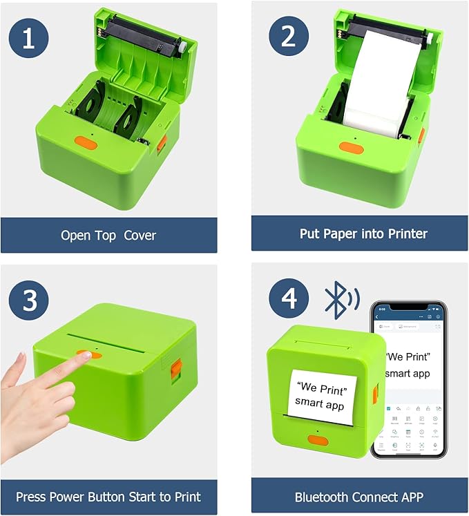 NETUM P58C Mini Label Printer - Portable Barcode Label Maker with Bluetooth, Inkless Thermal Printing for Retail, Clothing, Small Business & Home Office (Green)
