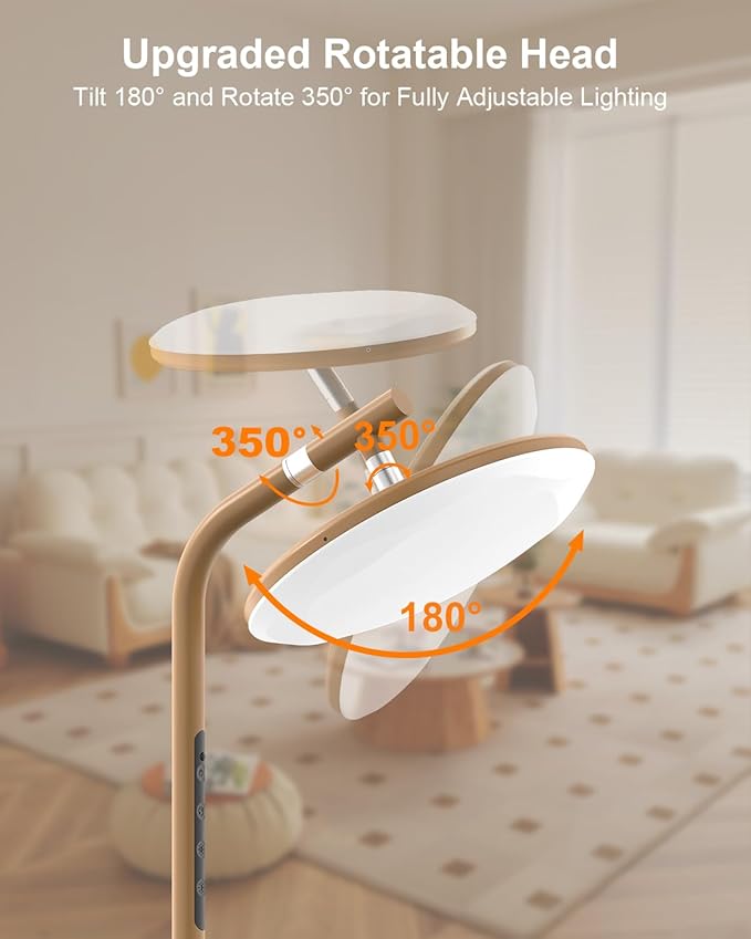 LED Floor Lamp, 36W Super Bright Standing Lamp with Remote & Touch Control, 69" Stepless Dimmable Torchiere Tall Lamp, 350° Rotating Head Floor Lamp for Bedroom, Living Room, Office, Brown