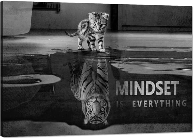 Modern Inspirational Wall Art Mindset Is Everything Framed Motivational Positive Wall Quotes Canvas Art Ready to Hang for Bedroom Classroom Decor - 12''Hx16''W