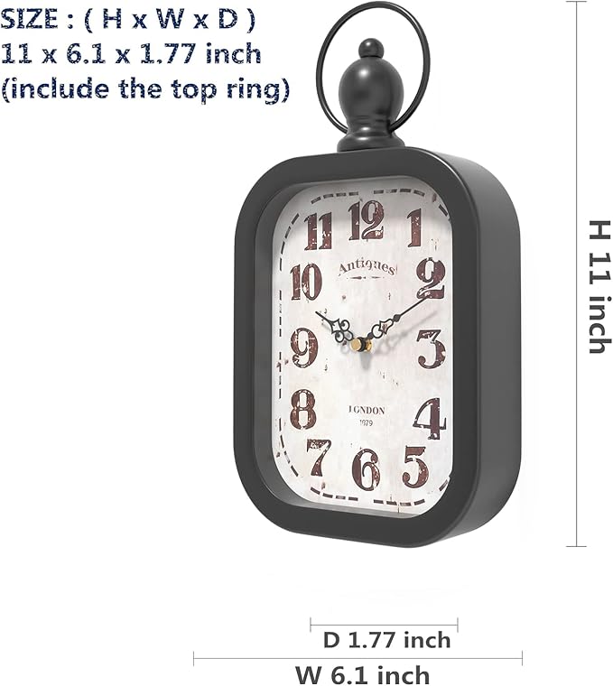 Menterry Small Retro Rectangle Wall Clock, Black Antique Vintage Style Battery Operated Silent Decor Wall Clocks for Farmhouse,Bedroom,Kitchen,Bathroom (11" H x 6.1" W)