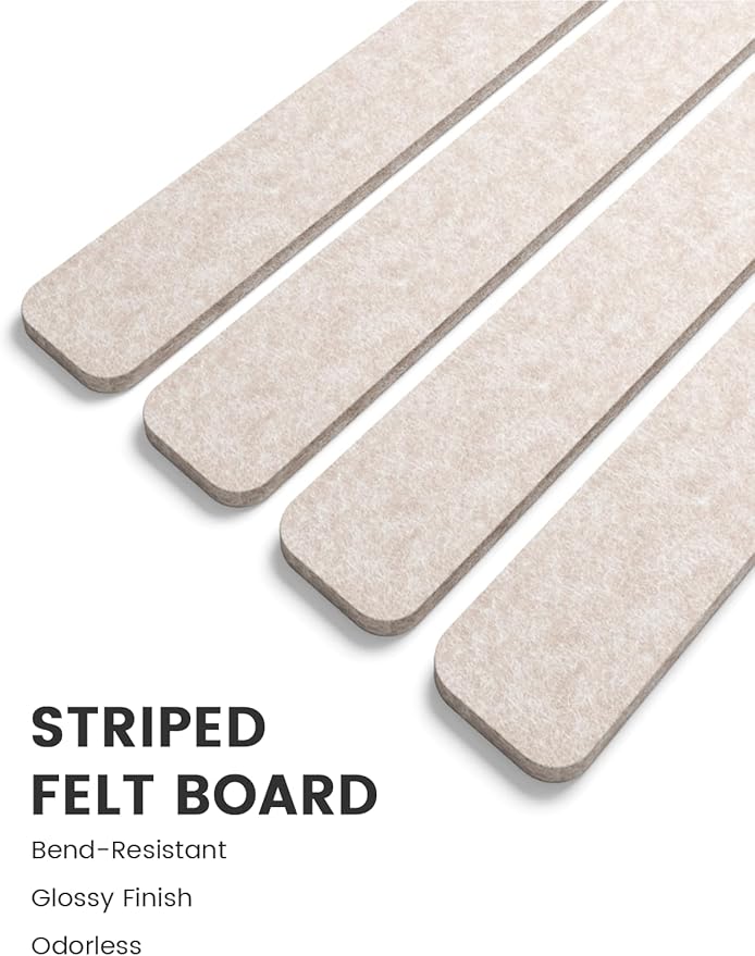 Fluxynara Cork Board Alternative Felt Strip Board 8-Pack 13"x2", Office Pin Board with 50 Push Pins, Adhesive Install for Bedroom Door & Home Office(Oatmeal)