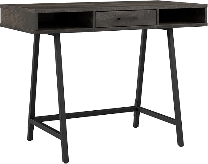 Bush Home Steele 40W Writing Desk in Dark Gray Hickory | Compact Computer Table with Storage for Home Office, Study Room, or Entryway