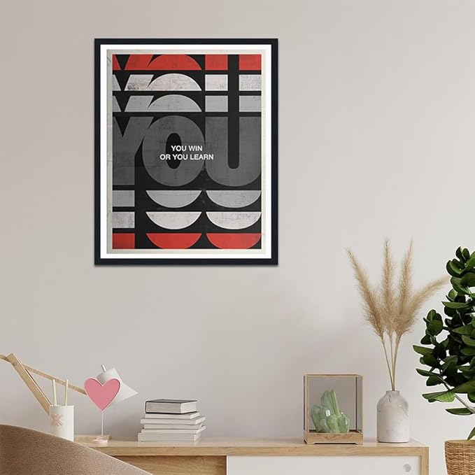 You Win or You Learn Framed Canvas Print Wall Art, Motivational Office Decor, Inspirational Quote Poster for Living Room, Stretched Ready to Hang, 12.5x16.5 inch